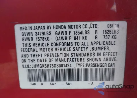 2016 Honda Fit Ex z USA, uszkodzony, nr VIN JHMGK5H75GS001424